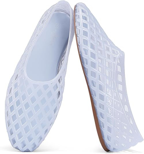 HEVA Women's Jelly Mesh Flats Breathable Clear Hollow Shoes Summer Beach Jellies Ballet Sandals | Amazon (US)