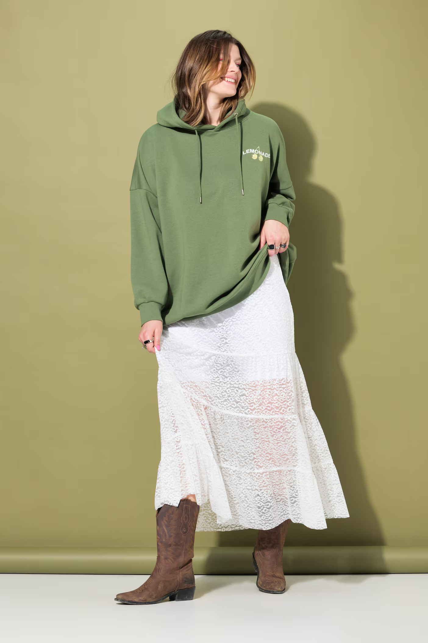 Spitzen-Maxirock, A-Linie, Elastikbund, Volants | Happy Size - DE