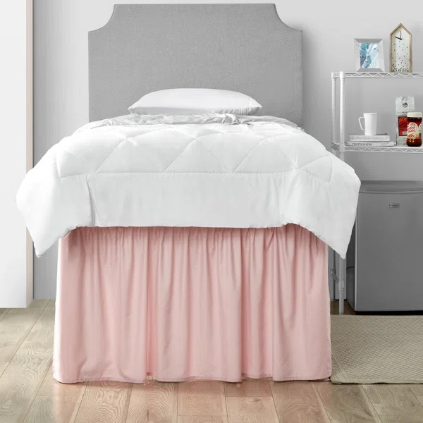 Dorm Sized Bed Skirt Panel With Ties (3 Panel Set) - Silver Pink | Wayfair North America