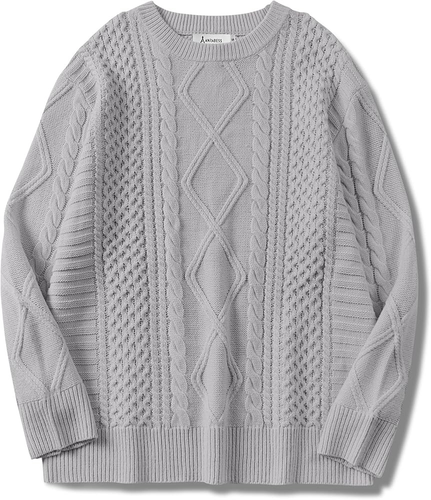 ANRABESS Sweaters for Women Oversized Crewneck Long Sleeve Casual Loose Cable Knit Pullover Tops ... | Amazon (US)