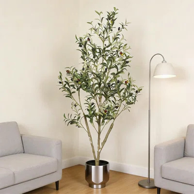 5ft Artificial Olive Tree, Lifelike Faux Olive Plant In Black Plastic Pot, Tall Fake Tree For Indoor Home Living Room Bedroom Office Decor, 1 Set | Wayfair North America