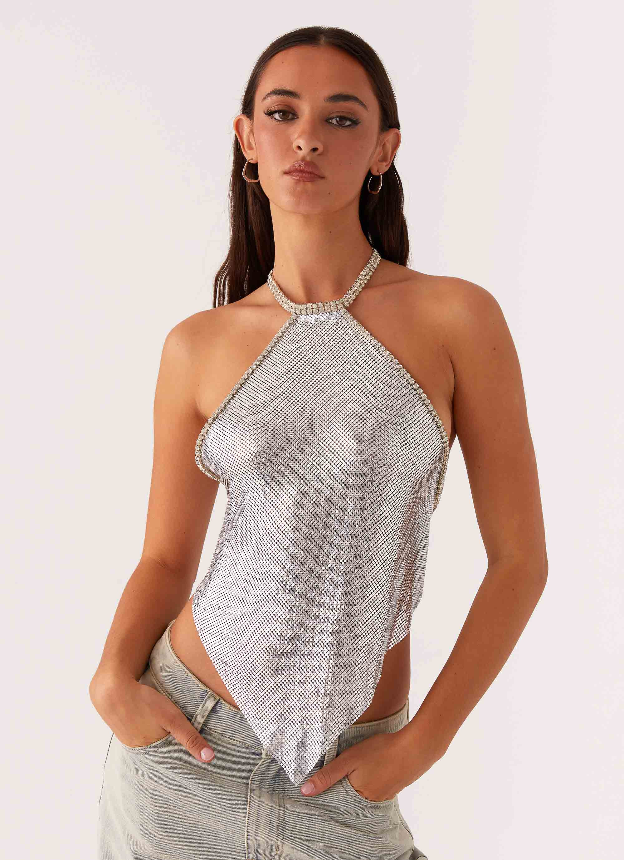 Celebrate Halterneck Chainmail Top - Silver | Peppermayo (Global)