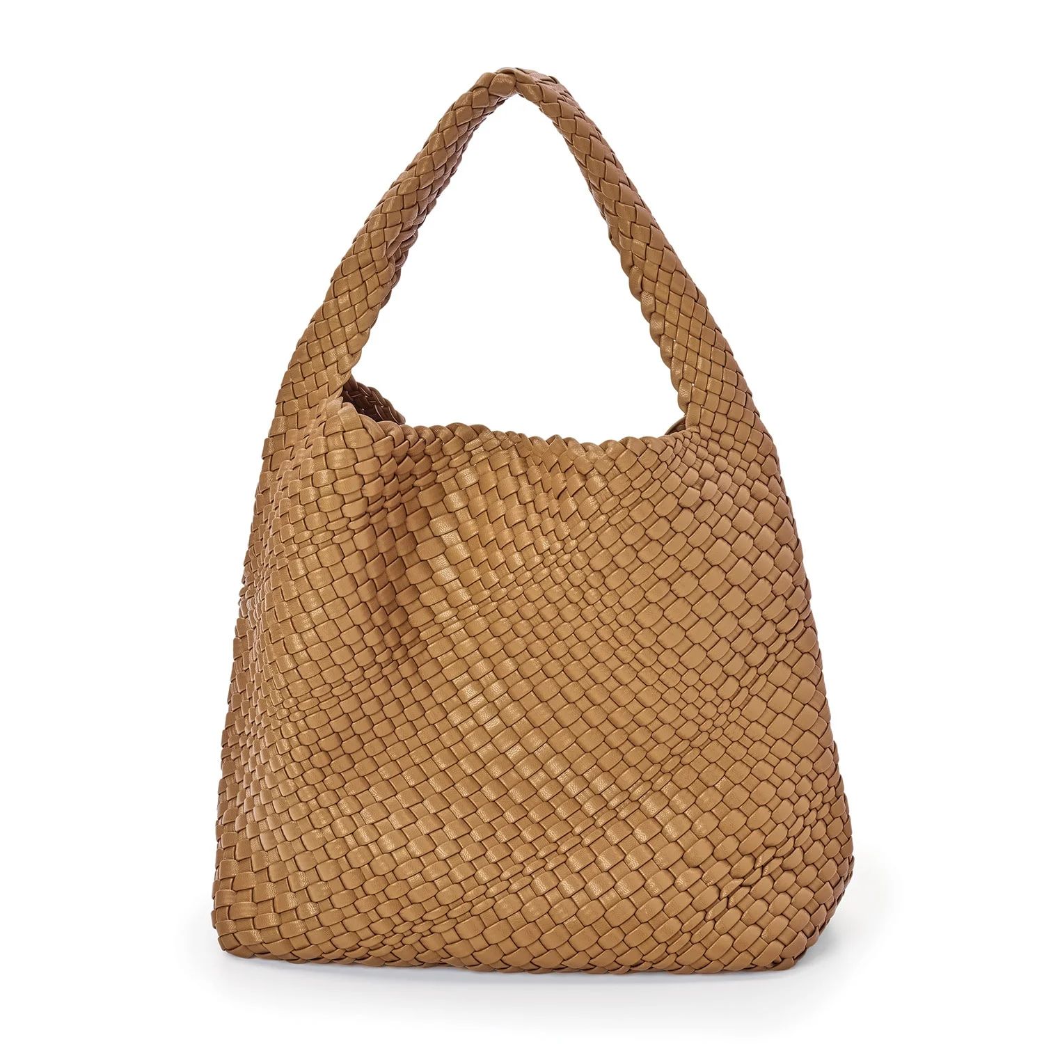 Woven Vegan Leather Handbag - Brown | Walmart (US)