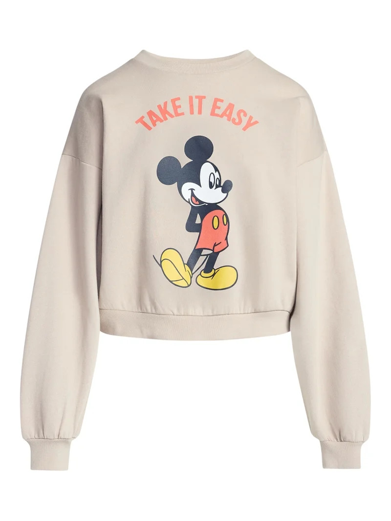 Disney Mickey Mouse Women's Cropped Boxy Graphic Sweatshirt, Sizes XXS-XXL | Walmart (US)