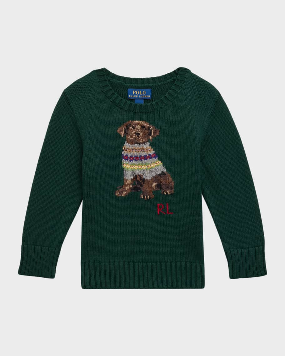 Ralph Lauren Childrenswear Boy's Dog-Print Knitted Sweater, Size 2-6 | Neiman Marcus