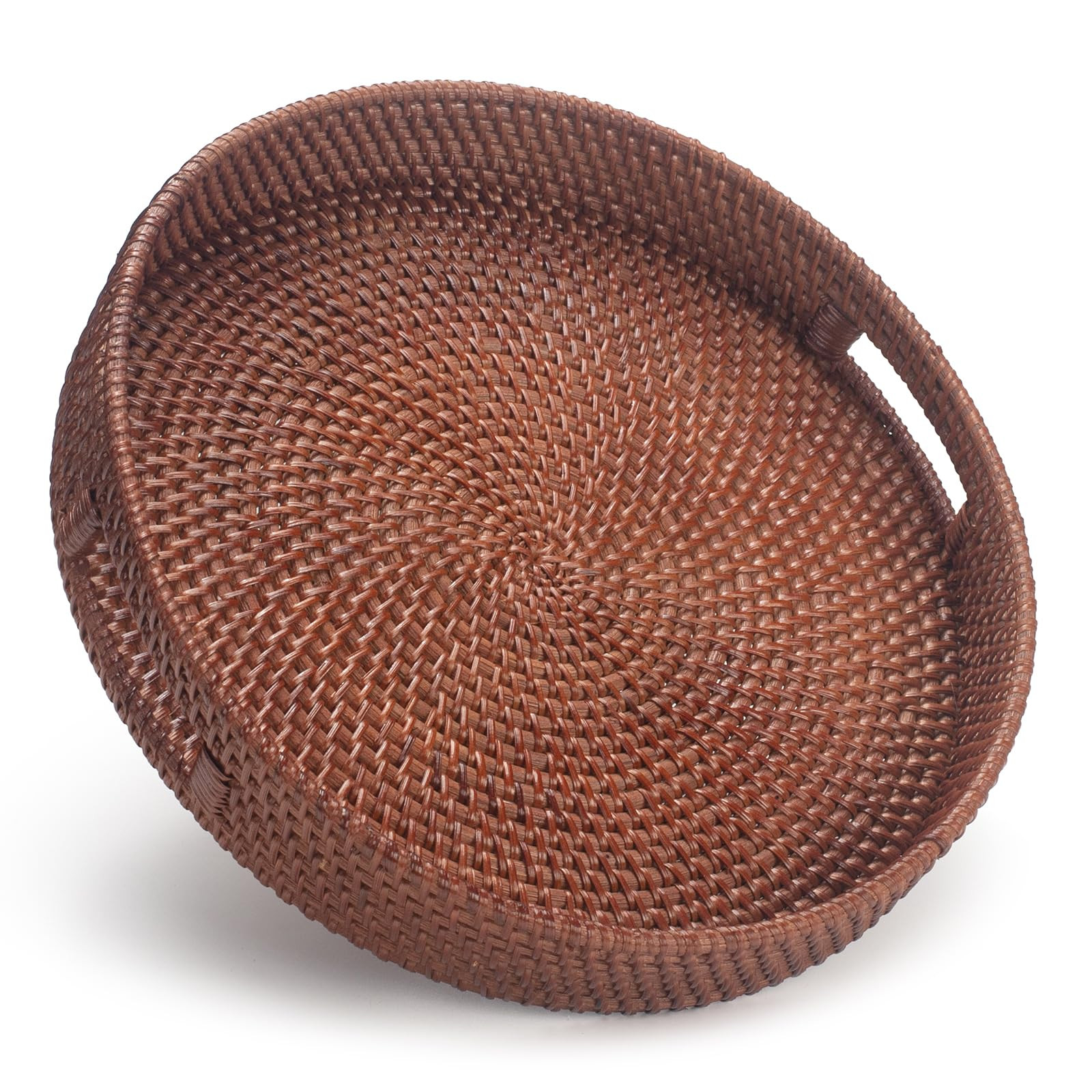 13.8 inch Round Rattan Tray, Decorative Coffee Table Tray, Ottoman Trays, Woven Serving Trays wit... | Amazon (US)