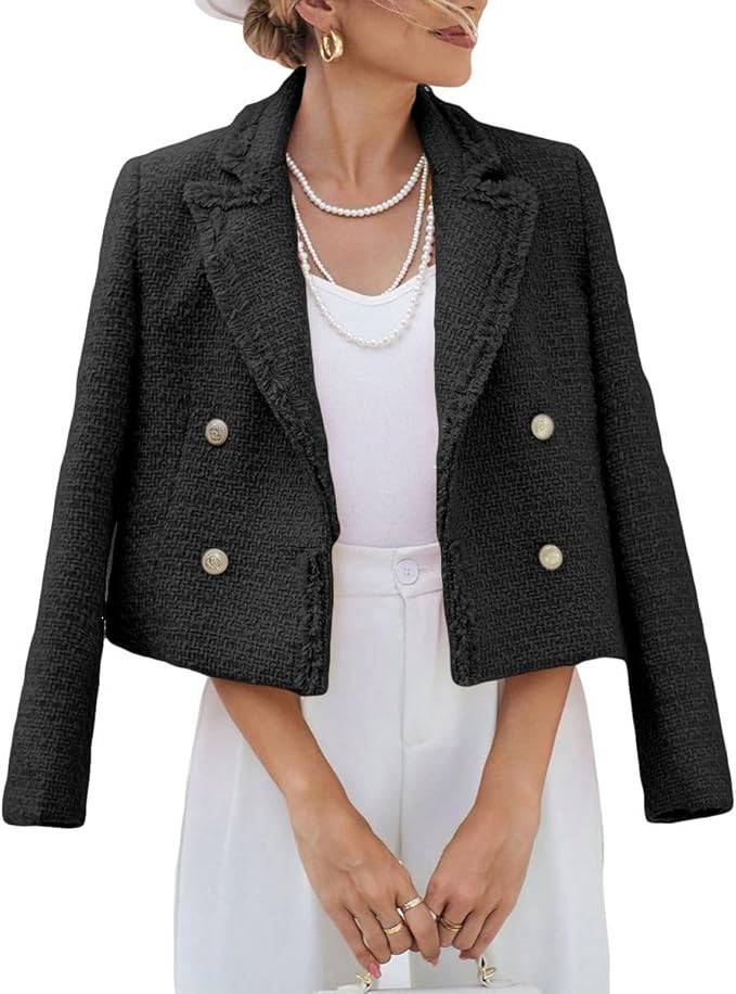 Mina Self Tweed Blazers Jackets for Women 2024 Spring Fashion Lapel Cropped Elegant Open Front Of... | Amazon (US)
