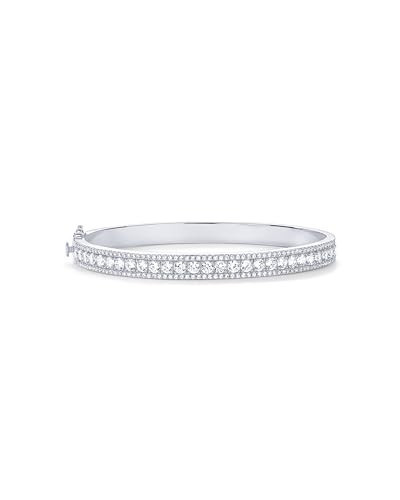 PAVOI Rhodium Plated Cubic Zirconia Princess Cut Bangle Bracelet for Women | Classic Love Cuff CZ Stones Bracelet Jewelry | Amazon (US)