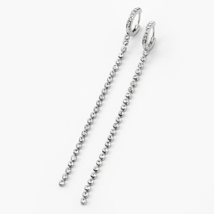 Silver Crystal Linear Drop Hoop Earrings | Claire's (US)