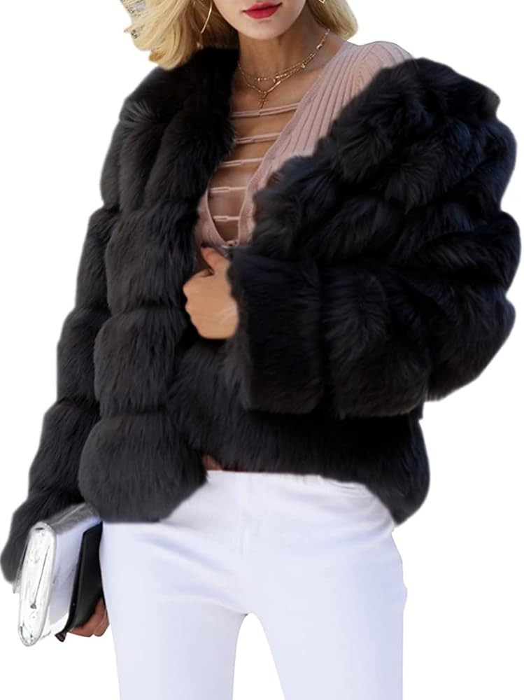 Simplee Women Luxury Winter Warm Fluffy Faux Fur Short Coat Jacket Parka Outwear | Amazon (US)