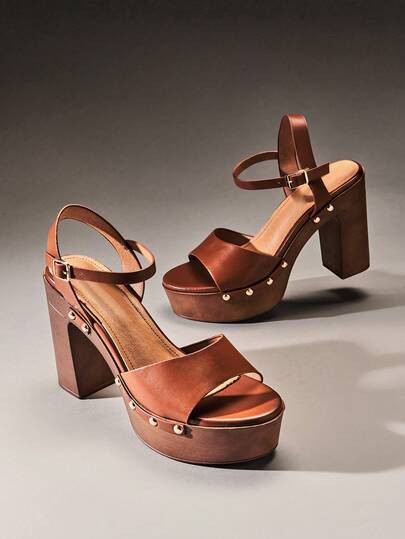 Hauture Zapatos con plataforma gruesa y tacón de bloque de punta abierta, nuevos regalos de Año... | SHEIN
