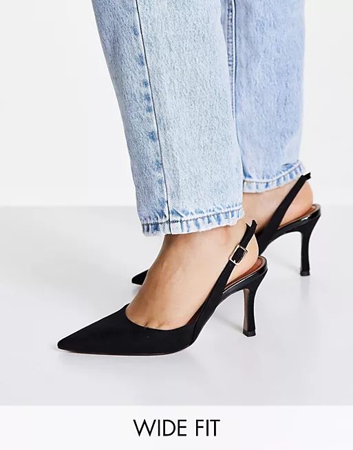 ASOS DESIGN Wide Fit Samber slingback stiletto heels in black | ASOS | ASOS (Global)