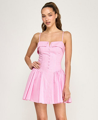 Juniors' Sleeveless Button-Front Stripe Dress | Macy's
