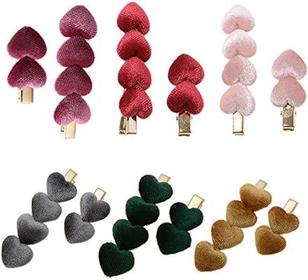 PSOAIN 6 Pairs Colorful Velvet Love Heart Hair Clip Sweet Side Bangs Barrette Girls Fashion Headd... | Amazon (US)