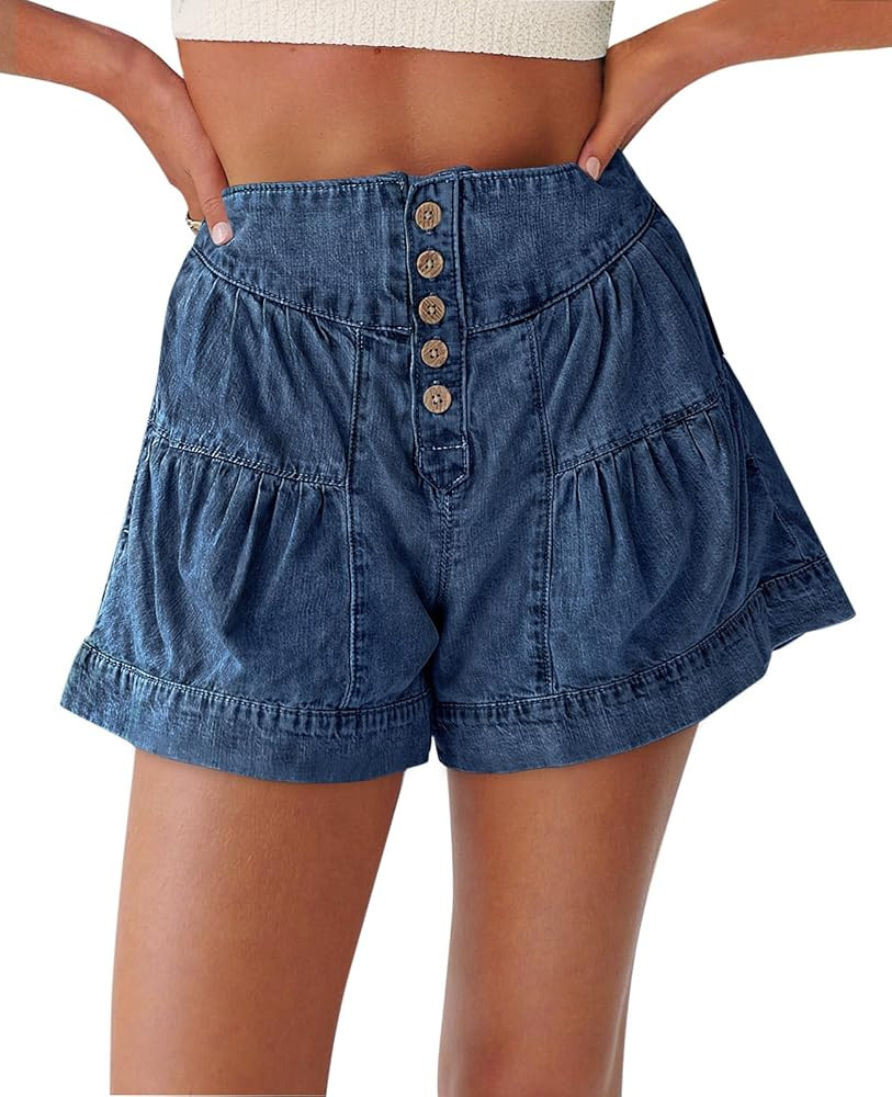 Cicy Bell Womens Summer Flowy Jean Shorts Button Up High Waisted Wide Leg Denim Skort with Pocket... | Amazon (US)