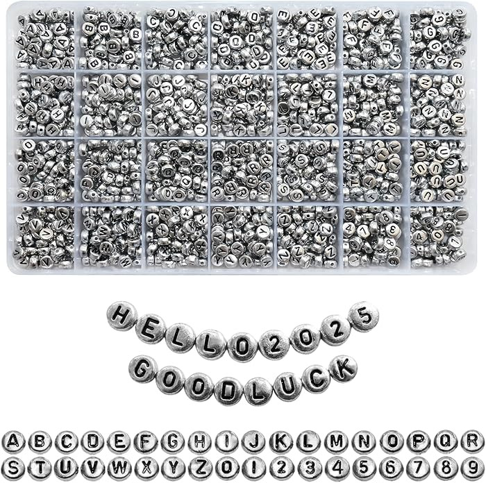 1400pcs Letter Beads, Silver, 7x4mm, Black on Silver | Amazon (US)