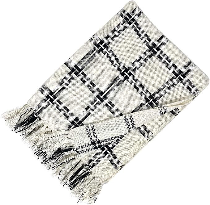 Elrene Home Fashions Farmhouse Living Double Windowpane Plaid Cozy Fringe Blanket Throw for Couch... | Amazon (US)