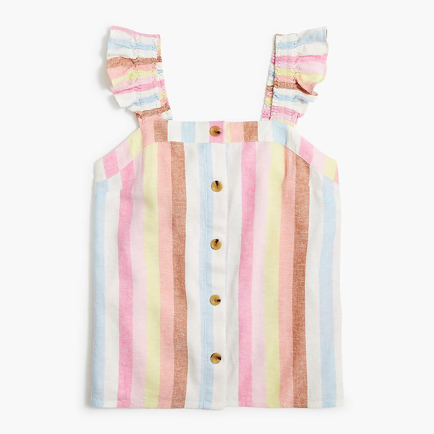 Linen-blend button-front tank top with ruffle straps | J.Crew Factory
