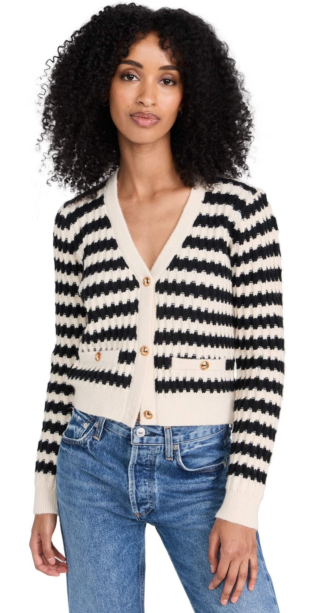 Line & Dot Laurel Cardigan Ivory Black L | Shopbop