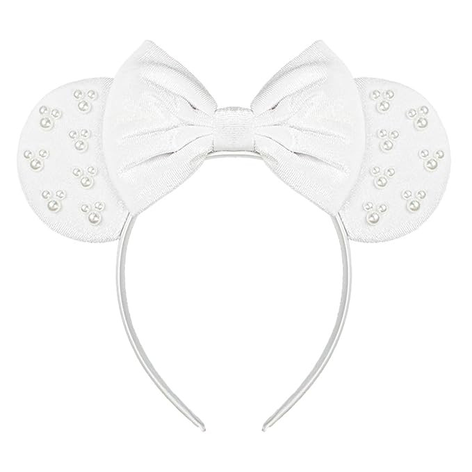 JIAHANG White Velvet Mouse Ears Hair Bow Headband with Pearls, Party Decoration Beadings Headwear... | Amazon (US)