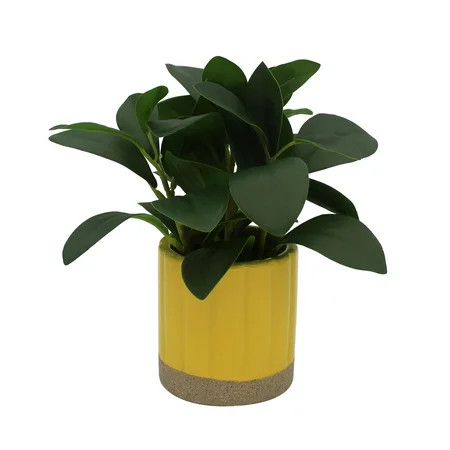 Mainstays by Becky G. & Alejandra 8" Artificial Peperomia in Yellow Two-Tone Ribbed Ceramic Pot | Walmart (US)