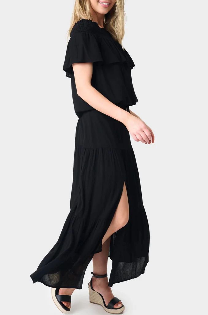 Tiered Maxi Skirt With Offset Front Slit | Gibson