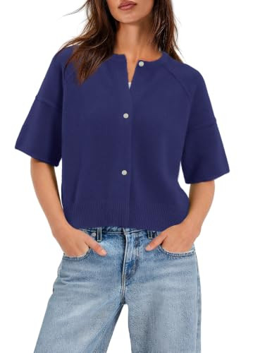 Yanekop Womens Short Sleeve Cardigan Lightweight Cropped Oversized Sweaters | Amazon (US)
