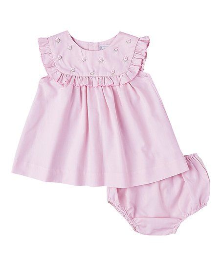 Pink Hand-Embroidered Ruffle Yoke Dress & Diaper Cover - Infant | Zulily