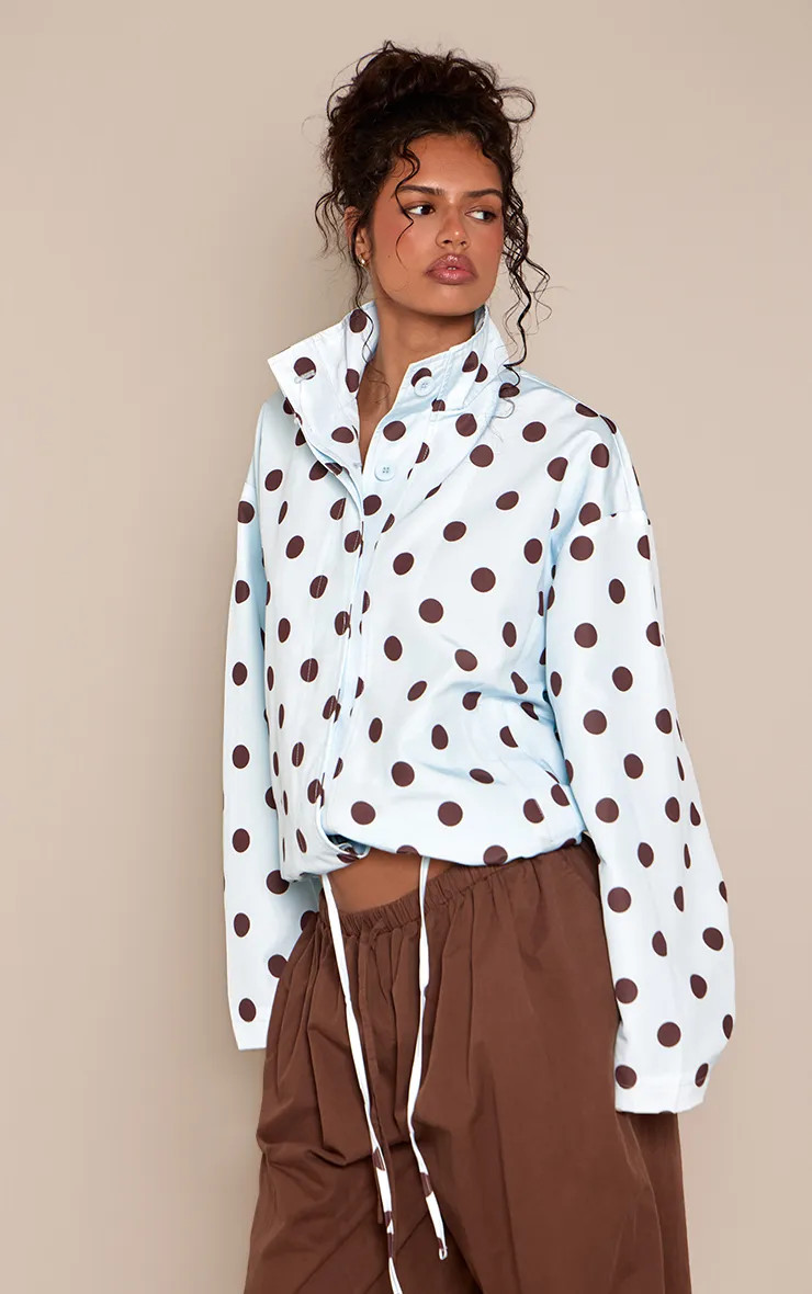 Baby Blue Polka Dot Button Up Jacket | PrettyLittleThing | PrettyLittleThing UK