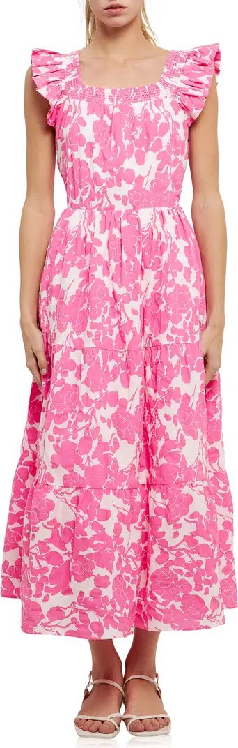 Floral Tie Back Tiered Cotton Dress | Nordstrom