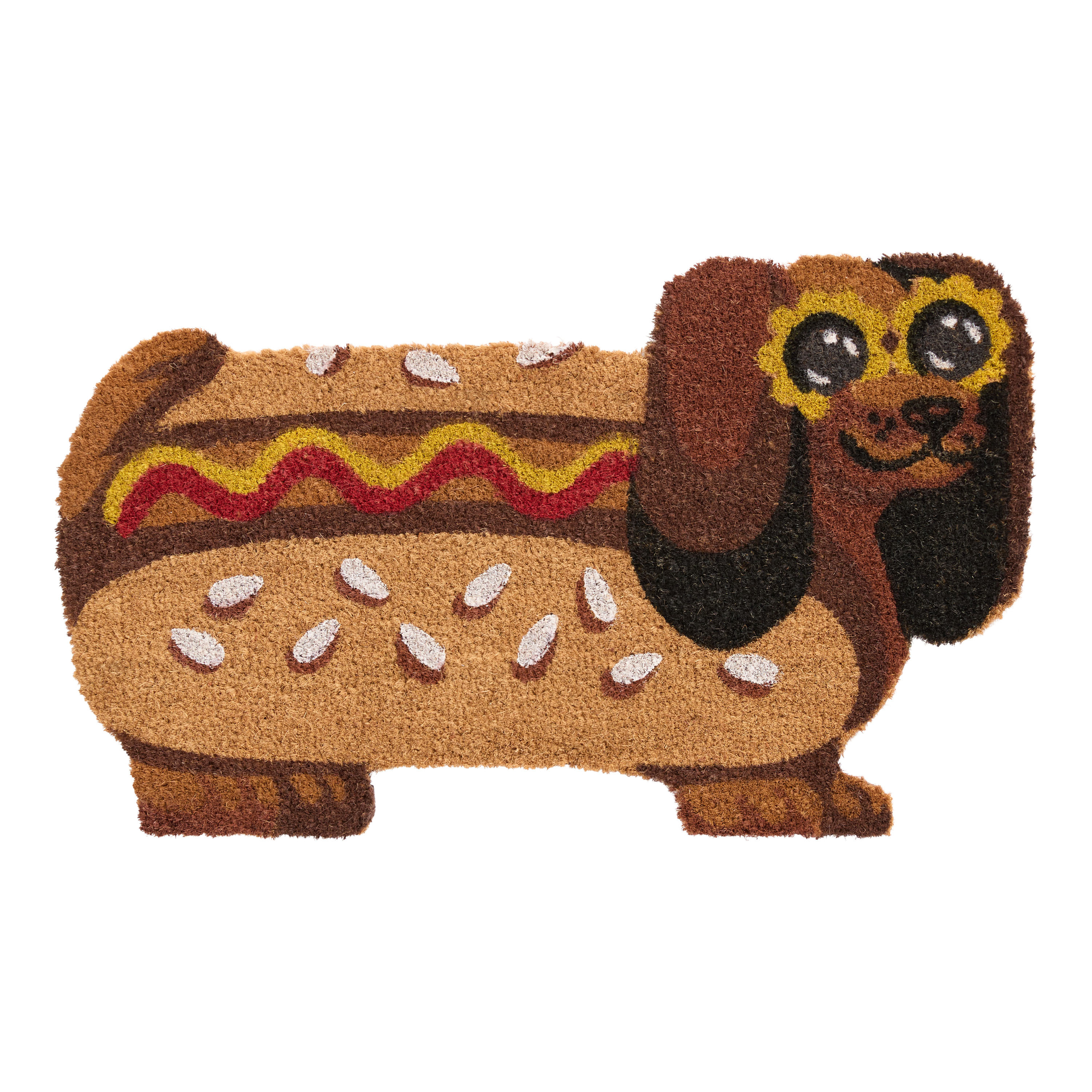 Dachshund Hotdog with Floral Sunglasses Coir Doormat | World Market