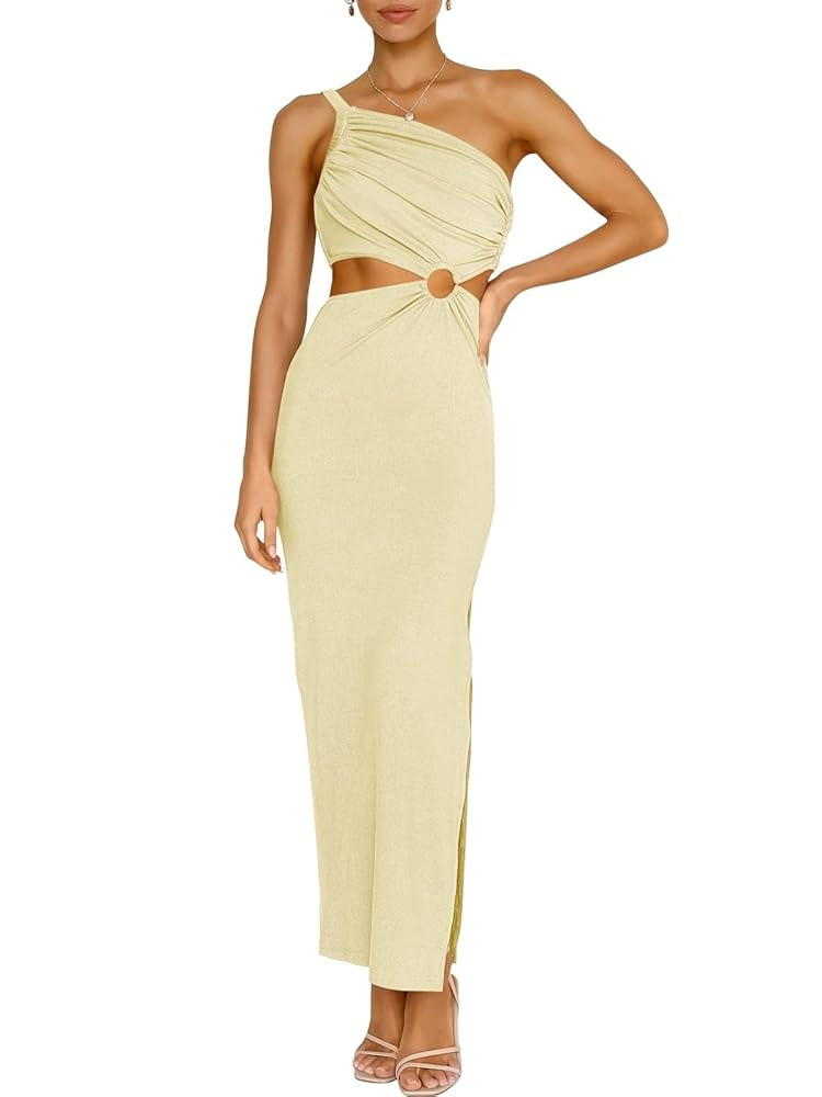 ANRABESS Women Summer One Shoulder Sleeveless Maxi Dress Cutout Sexy Bodycon Semi Formal Dinner D... | Amazon (US)