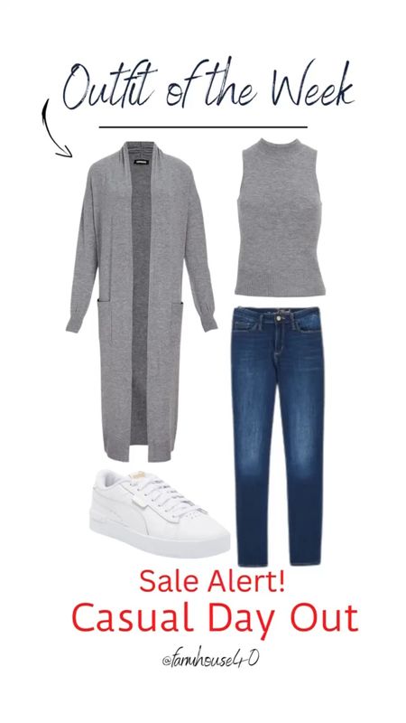 ON SALE‼️Cozy Casual Outfit Idea
Long Grey Sweater, Jeans, Tank top and Sneakers 

#LTKstyletip #LTKsalealert #LTKCyberweek
