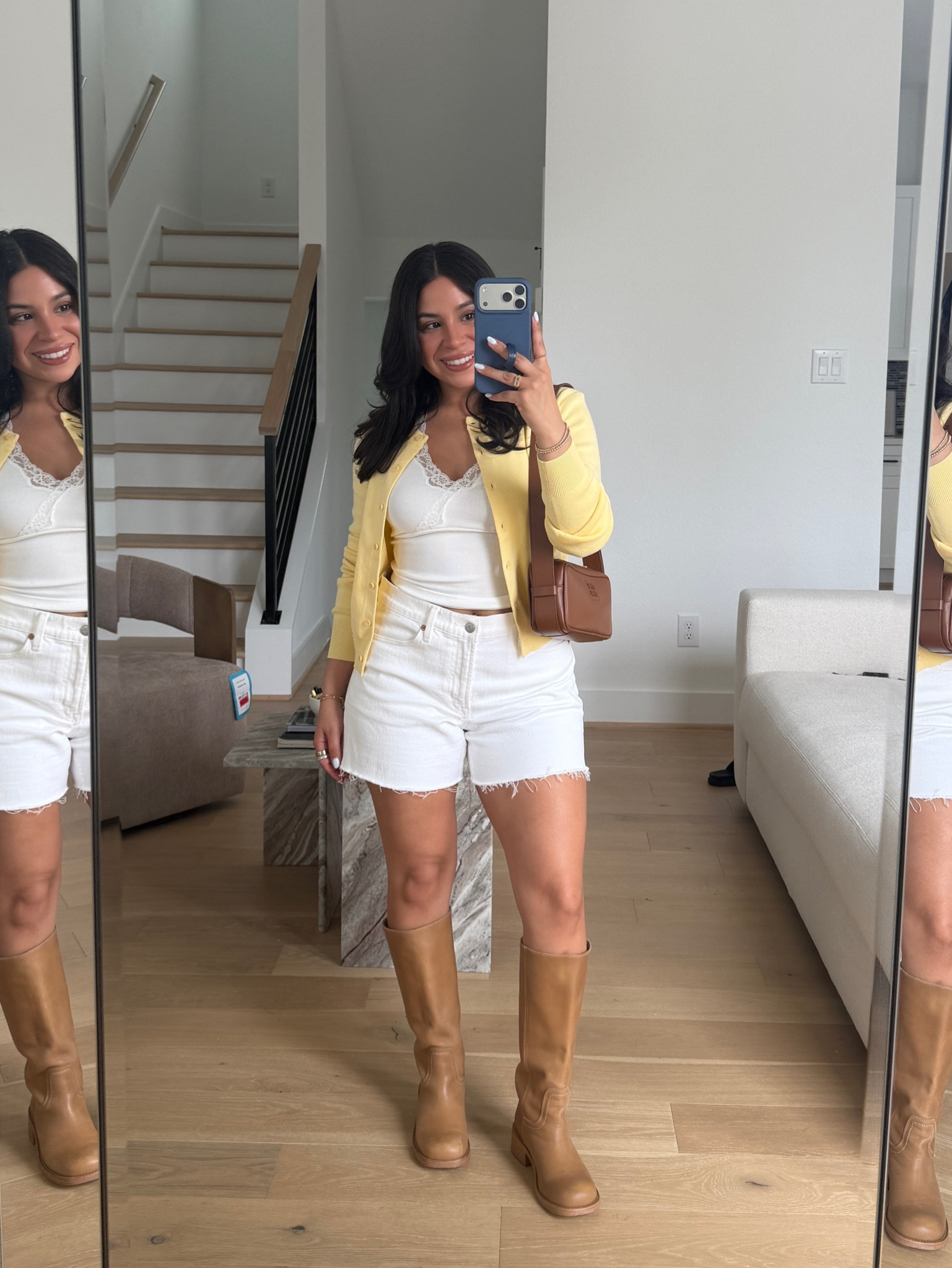 Top: small
Cardigan: xs 
Shorts: 28 
Boots: 6.5 

#LTKgrwm #LTKPetite #LTKootd