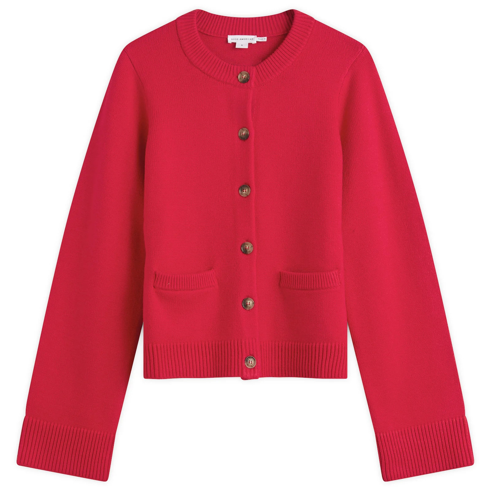 Good American Women's Button Front Knit Cardigan in Chili, Size Large | END. Clothing