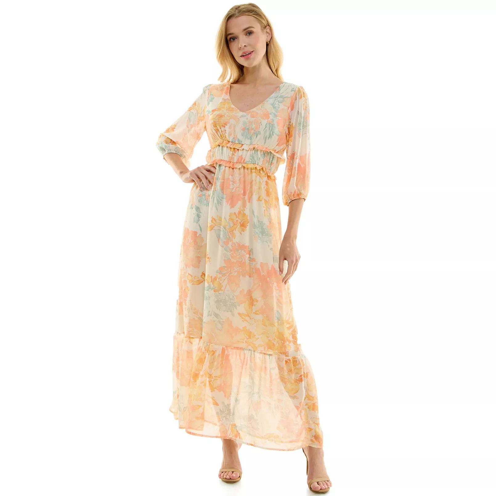 Women's Luxology 3/4-Sleeve Chiffon Maxi Dress | Kohl's