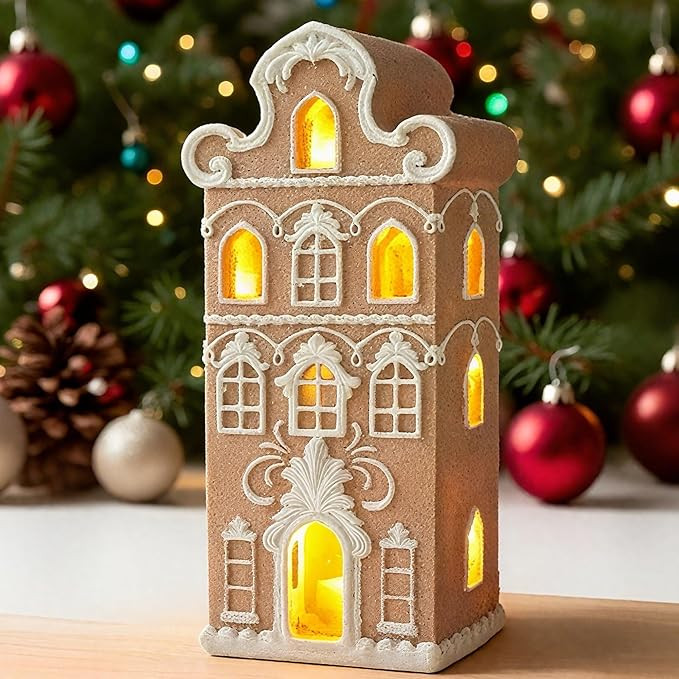 Cynkeyee Gingerbread House Christmas Decorations Indoor - Resin Gingerbread House Christmas Villa... | Amazon (US)