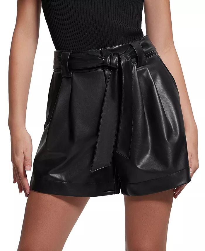 GUESS Women's Mariah Tied Faux-Leather Shorts - Macy's | Macy's