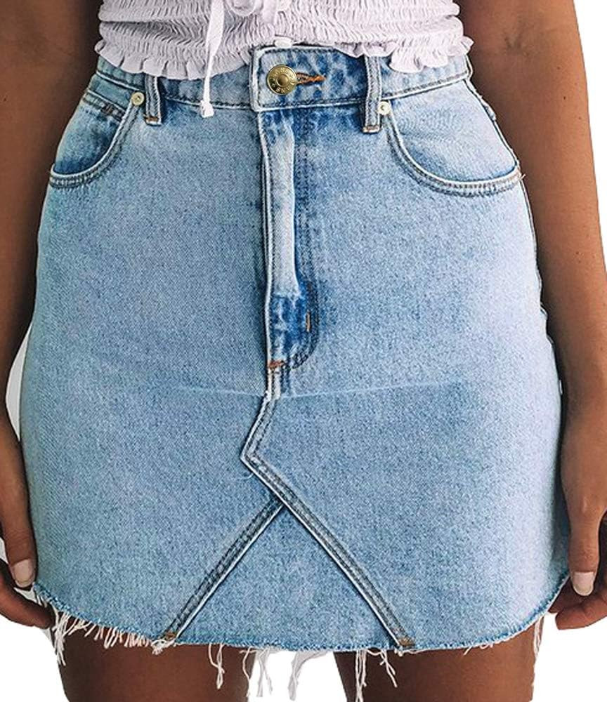 Just Quella Women's High Waisted Jean Skirt Fringed Slim Fit Denim Mini Skirt | Amazon (US)