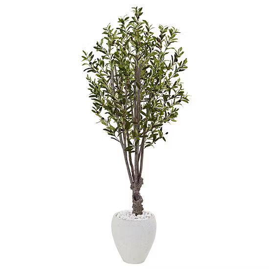 5’ Olive Artificial Tree in White Oval Planter | JCPenney