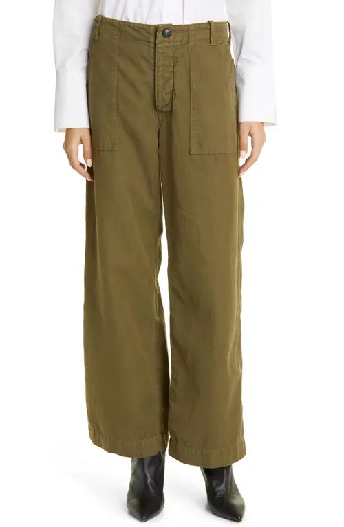Nili Lotan Leon Wide Leg Cotton & Linen Pants in Olive Green at Nordstrom, Size 10 | Nordstrom