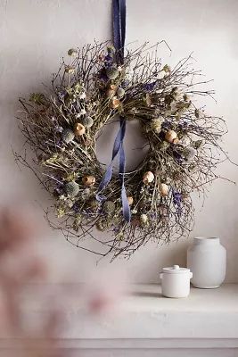 Preserved Blue Poppy Wreath | Anthropologie (US)