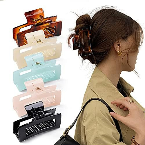 Cptots 5 PCS Hair Claw Clips 3.43 Inche Rectangle Tortoise Transparent Jaw Clips Banana Clips for... | Amazon (US)