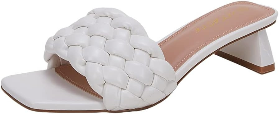 VETASTE Women's Braided Heeled Sandals Square Open Toe Mules Backless Chunky Low Block Heels Slip... | Amazon (US)