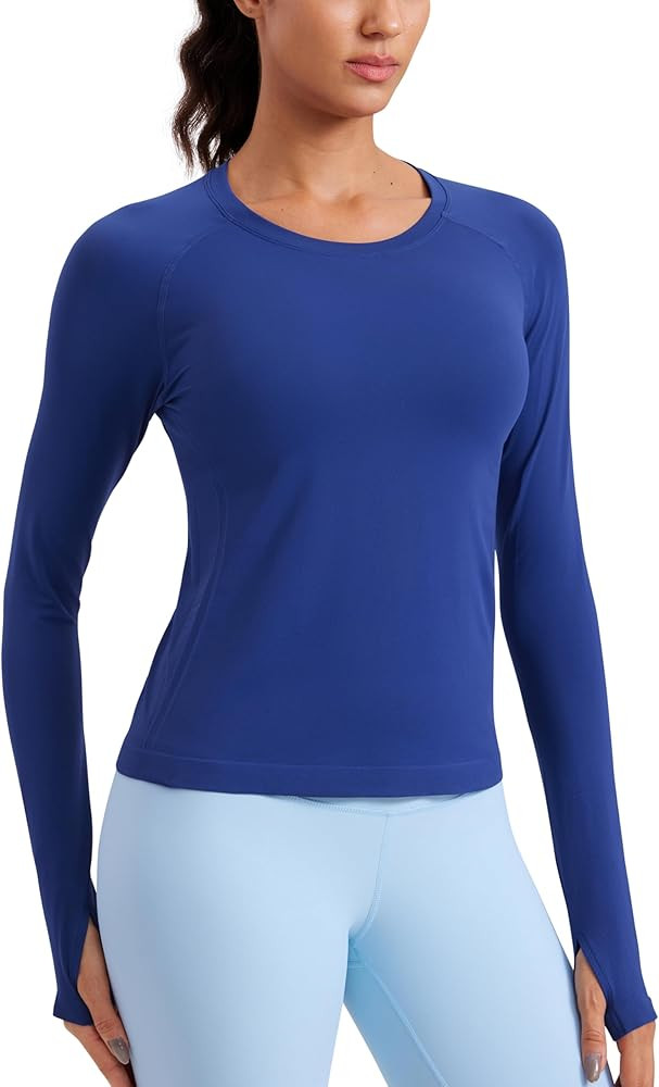 CRZ YOGA Seamless Long Sleeve Shirts for Women Waist - Workout Athletic Running Gym Yoga Tops Cre... | Amazon (US)