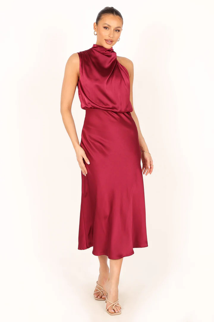 Anabelle Halter Neck Maxi Dress - Berry Christmas Party Dress | Red Dress Dressy | Office Party | Petal & Pup (US)