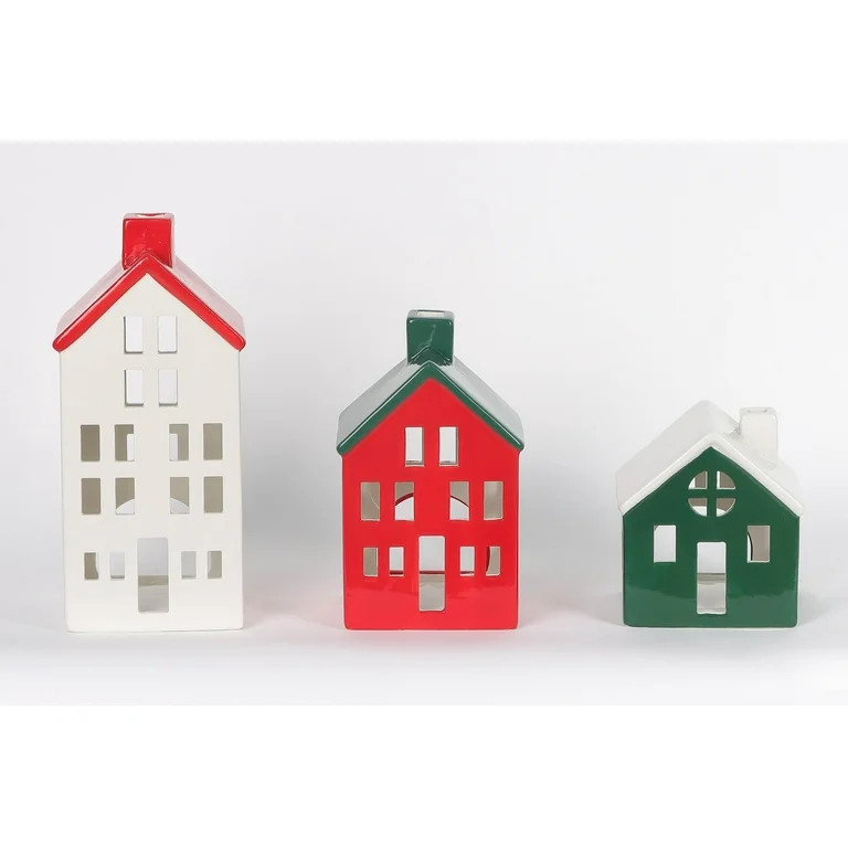Holiday Time Christmas White, Red and Green House 3 Piece Set - Walmart.com | Walmart (US)