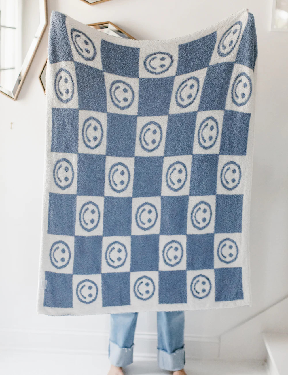 TSC x Tia Booth: Checkered Smiley Children's Blanket- Blue is Pre-order 9-30 | The Styled Collection