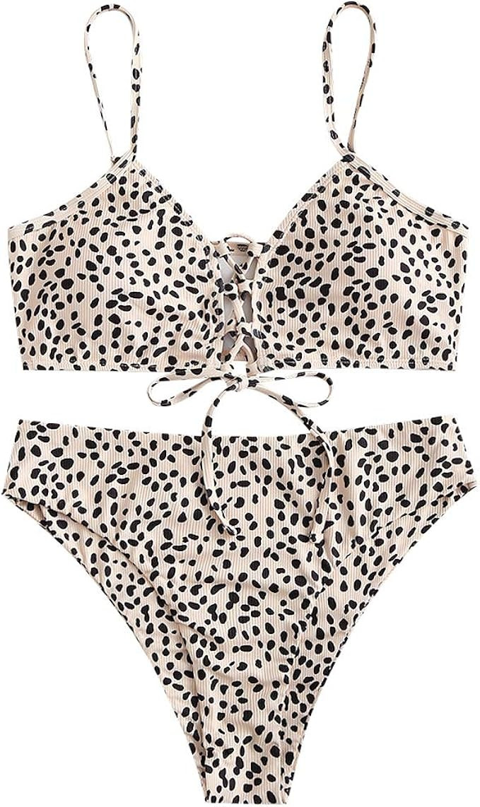 ZAFUL Women's Animal Print Bikini Ribbed Leopard Colorblock V Wired Bikini Swimsuit High Cut Swim... | Amazon (US)