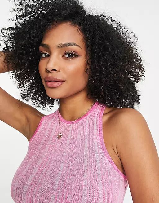 ASOS DESIGN knitted racer tank top with cross back detail in pink | ASOS (Global)